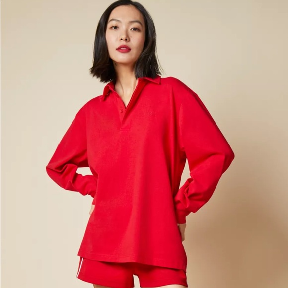SOLD NWOT Aritzia TNA red rugby shirt Nolan long sleeve - Picture 1 of 2